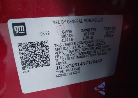 2022 Chevrolet Malibu Fwd Rs from USA, damaged, VIN 1G1ZG5ST4NF176442